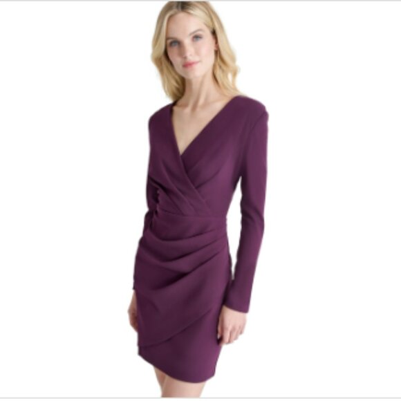 Dkny Women's Pleated-Waist Faux-Wrap Sheath Dress - Raisin - Picture 3 of 4